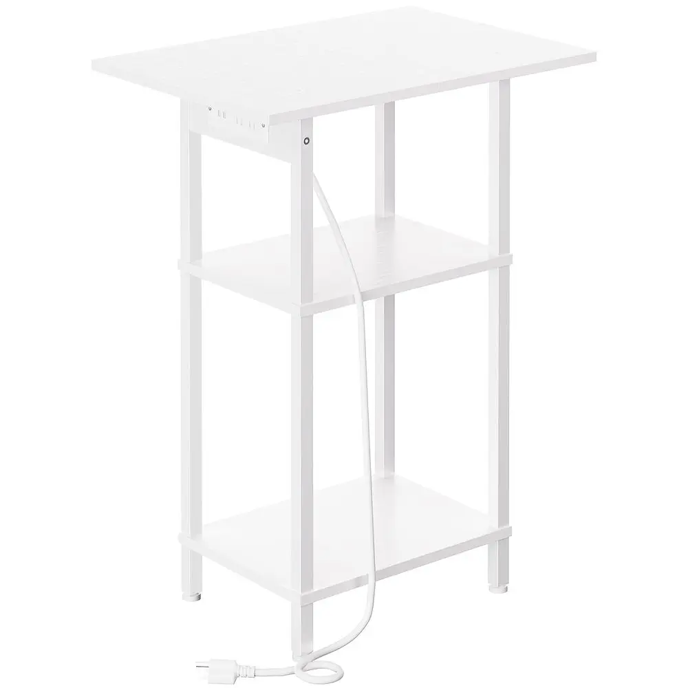 

Side Table with Charging Station, Skinny End Table Nightstand with USB Ports and Outlets, 3 Tier Narrow Side Table with Storage