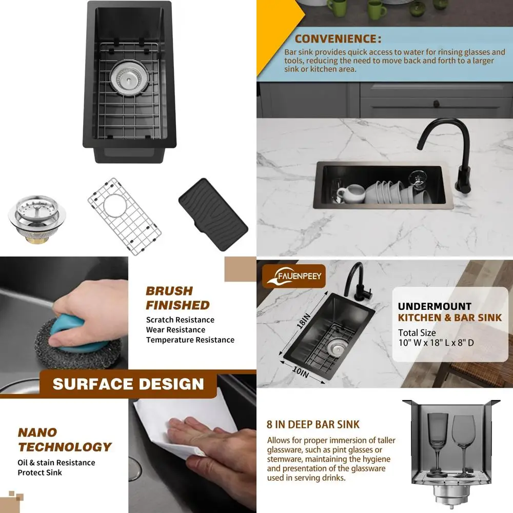 

Stainless Steel Single Bowl Drop-In Undermount Kitchen Sink for RV, Bar, and Small Kitchens - 10x18 Inch, Ideal for RV Prep and