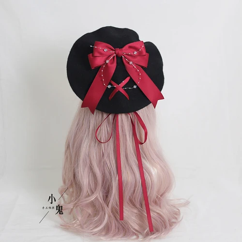 Boina de lã macia feminina, JK Caps, laço de renda, Lolita Girl Caps, estilo japonês, doce, outono e inverno