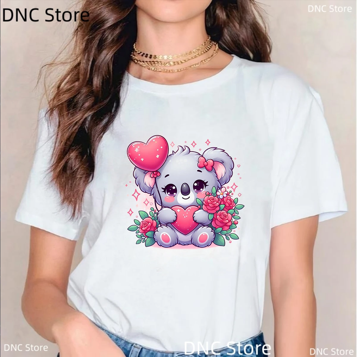 

2024 New Cartoon Animals T Shirt Women Rainbow Pocket Koala Bears Sloth Raccoon T-Shirt Summer Tops Femme Tees, Dropshipping