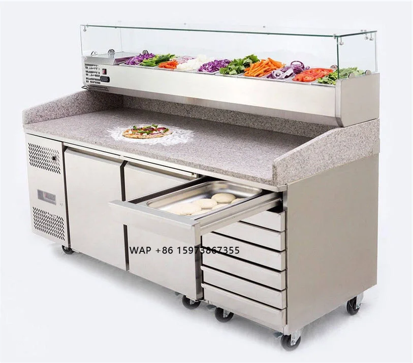 OEM commercial refrigeration unit, salad pizza , sandwich preparation table, removable countertop pizza refrigerator