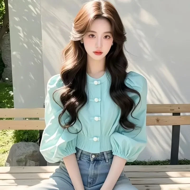 

Chinese Style Women's Blouses Korean Shirts Fashion Loose Spring / Summer Vintage Clothing Solid Color Short Sleeve Women Tops