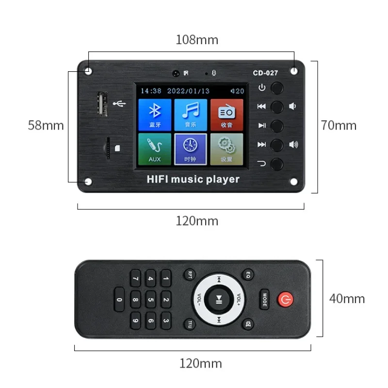 

CD-027 Bluetooth 5.1 Stereo Audio Receiver FLAC WAV APE Decoding FM Radio USB TF For Car Amplifier MP3 Decoder Board