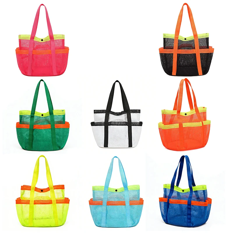 

New Portable Quick Dry Mesh Beach Bag Multi-Pocket Breathable Foldable Large Capacity Vacation Swimming Storage Handheld Bag