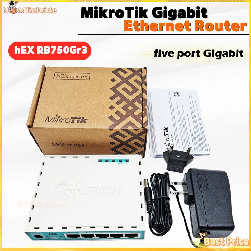 Original MikroTik Gigabit Ethernet Router hEX RB750Gr3 Router Supports 5 10/100/1000 Mbps 5 Ethernet Ports small easy to use