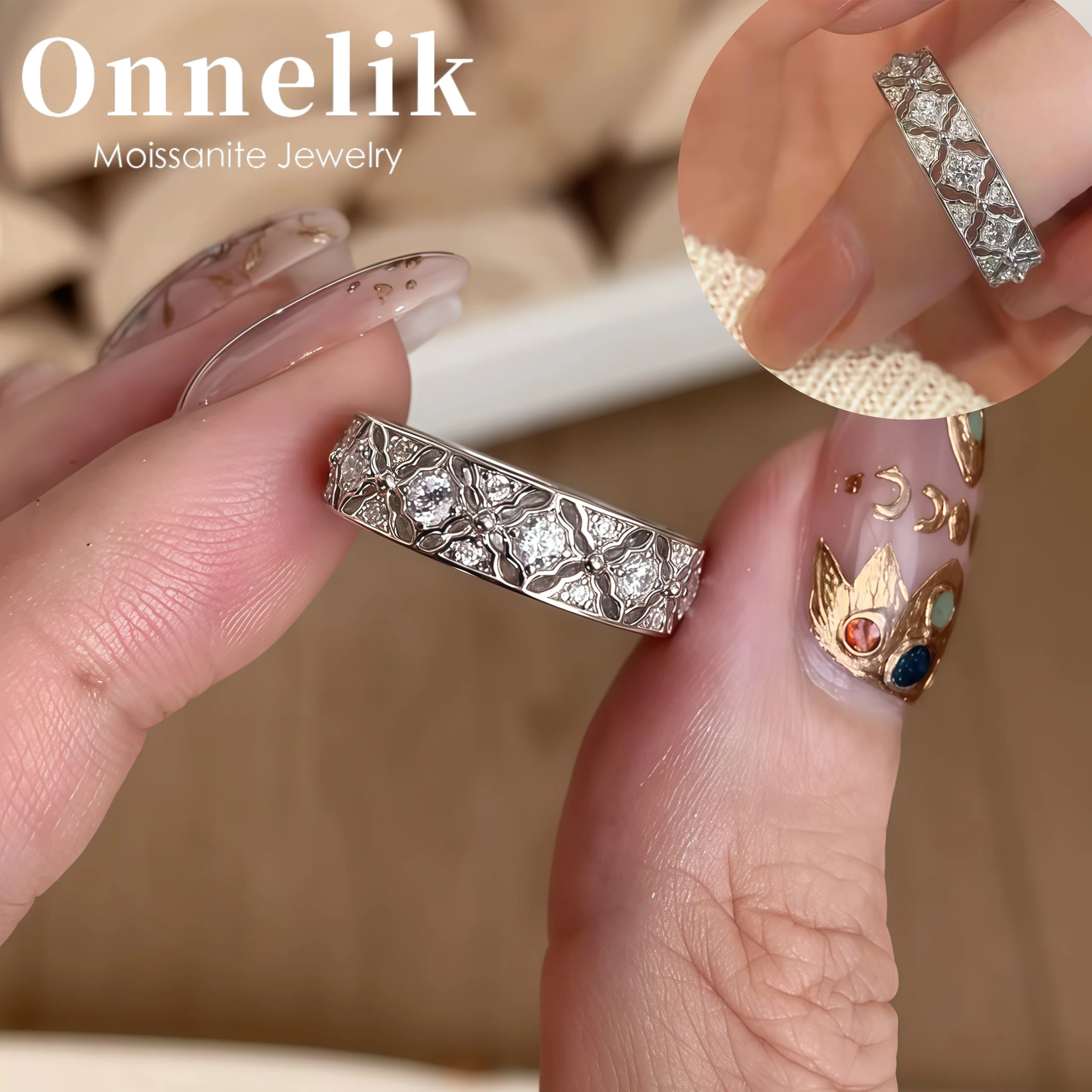 

Onnelik S925 Sterling Silver 0.1CT Moissanite Ring for Women Unique Eternity Wedding Anniversary Band Luxury Dainty Jewelry Gift