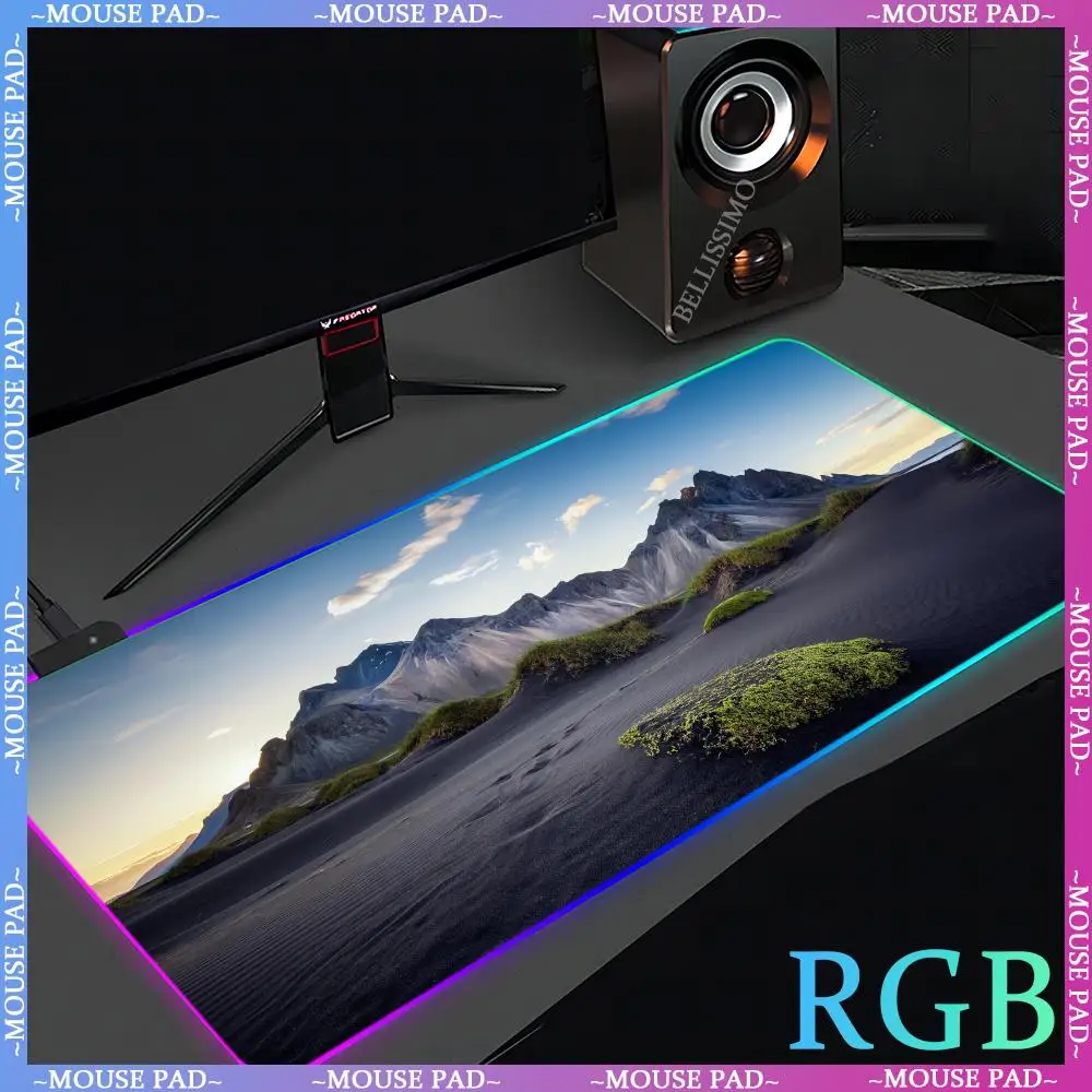 XXL 900x400 Iceland natural landscape Mouse Keyboard Game console mechanical desk RGB gaming Rubber non-slip pad  RGB mouse pad