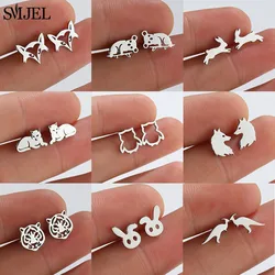 SMJEL Mini roestvrijstalen dierenoorbellen voor vrouwen Cartoon Koala Fox Bunny Tijger Paard Oorbellen Punk Pterosauriërs Studs Girl Gift