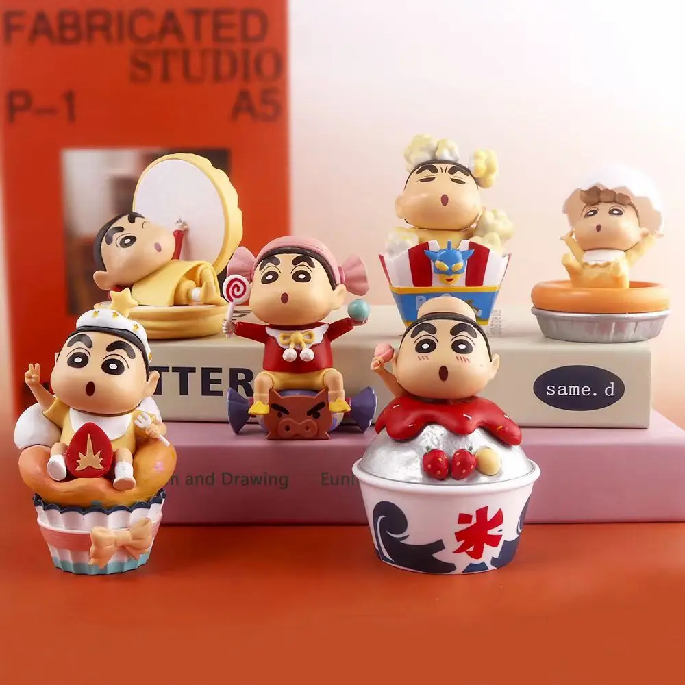 8cm 6pcs/Set Anime Crayon Shin-Chan Dim Sum Time  Pvc Diy Figure Toys Kids Toys Gifts Car Ornament Baking Cake Decoration Gifts