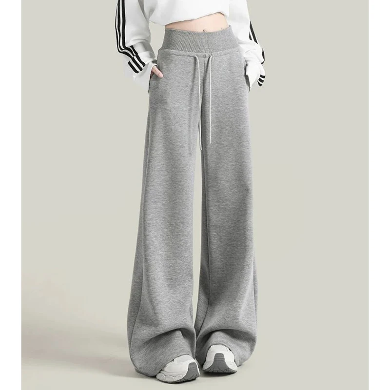 Frauen Kordelzug Hohe Taille Casual Hosen Mädchen Mode Klassische Gerade Bein Hosen Weiblichen Koreanischen Lose Täglichen Hosen