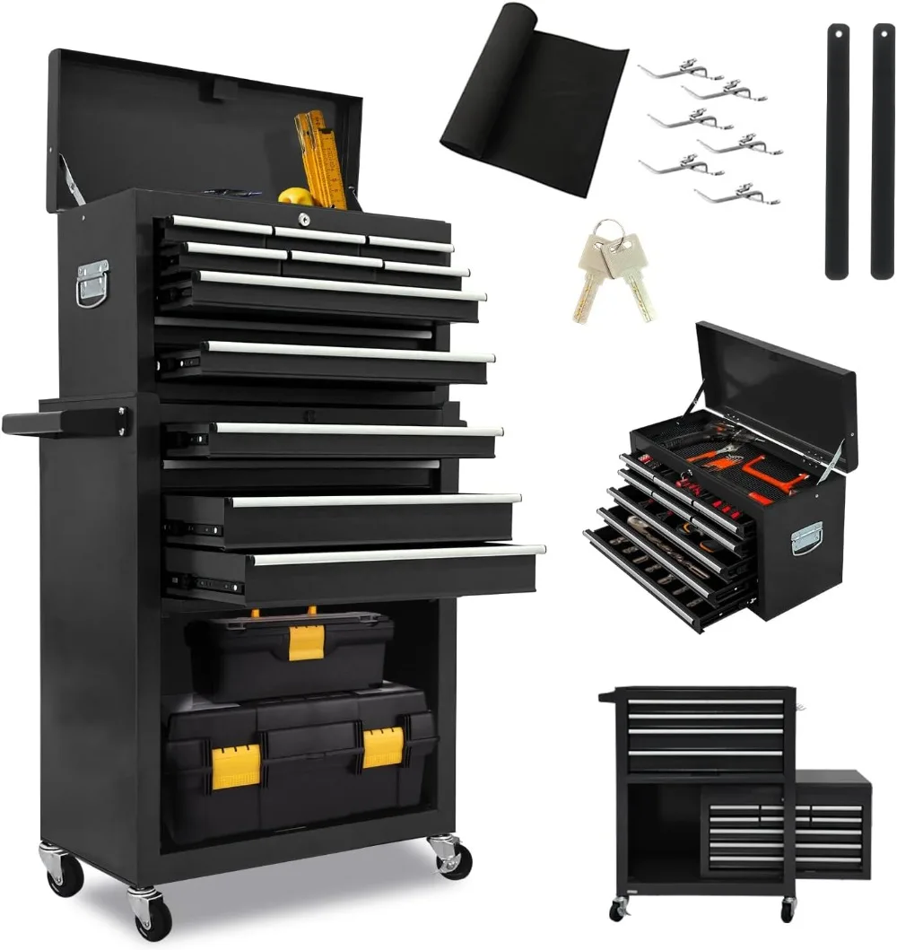 13 Drawers Tool Chest with Wheels,Large Capacity Tool Storage Cabinet with Removable Top Toolbox, Locking Mechanical Tool Cart