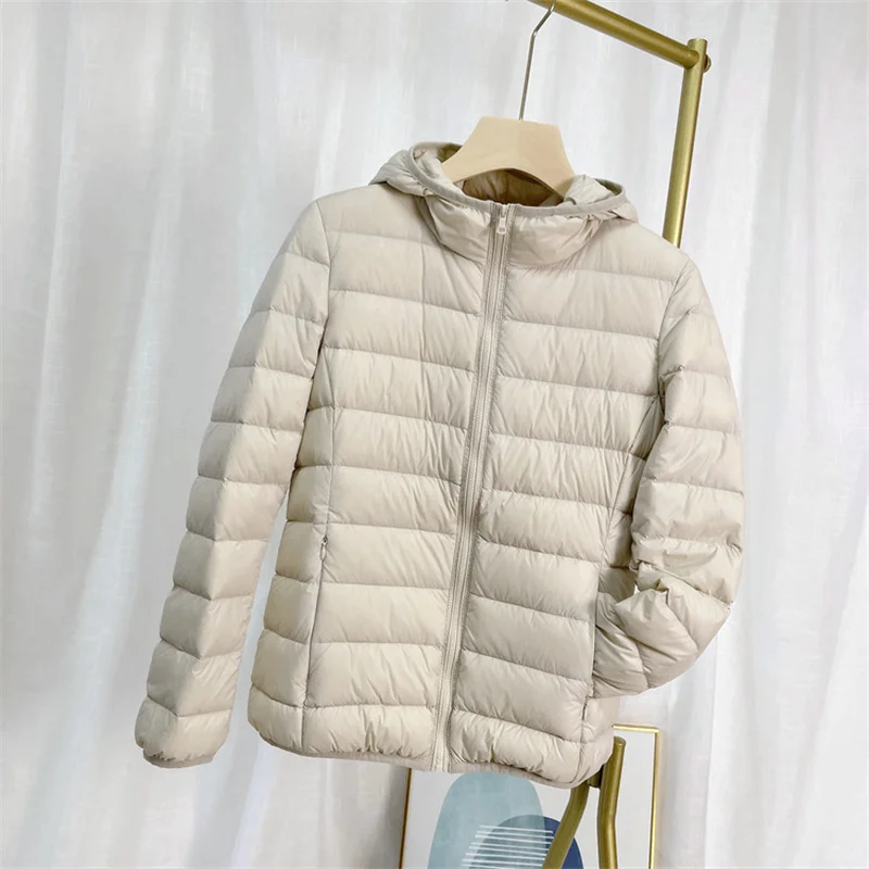 Hooded Light Thin White Duck Down Jacket Parkas Autumn Winter Women Lightweight Down Coat Ladies Slim Bigsize Puffer Outwears