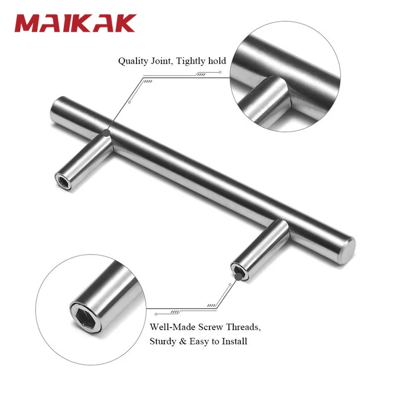 Poignée en T en acier inoxydable pour armoire de cuisine, bouton nervuré, boutons d'armoire, poignée de meuble, poignée de planche Chi, MELHandle, porte, 50mm-450mm