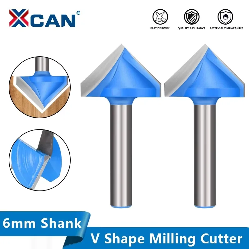XCAN 1 Stück 6mm Schaft V-förmiger Nutfräser 60 90 120 150 Grad CNC Gravur-Bits Hartmetall-Fräser für Holzbearbeitung