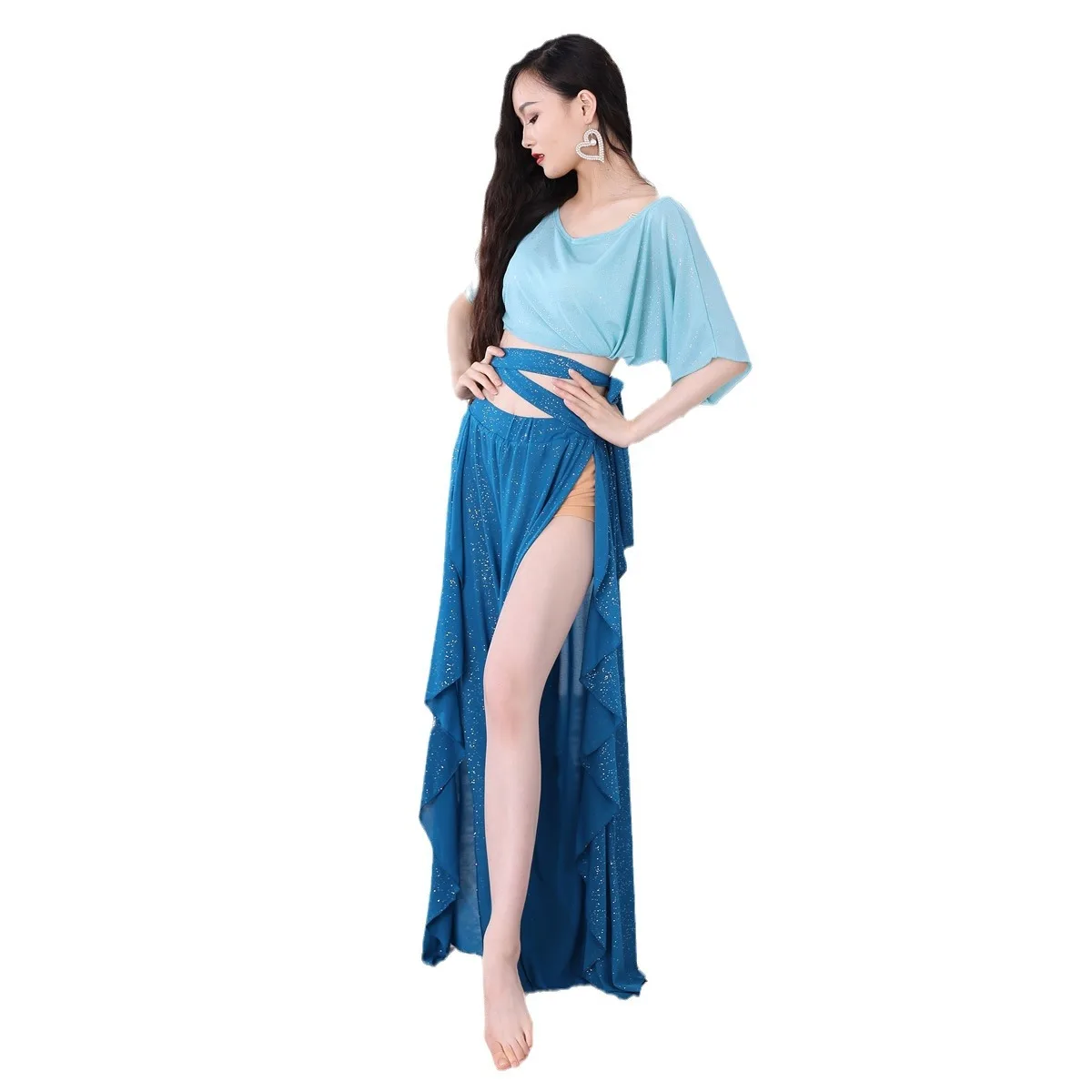 New Belly Dance Costume Women's Suit Autumn Group Suit Petal Trousers Performance Suit Practice