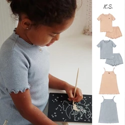 2025 KS Summer Children's Clothing Baby Girls Cherry T Shirts + Shorts 2 Pcs Set Kids Clothes Toddler Girls Cotton Slip Dress
