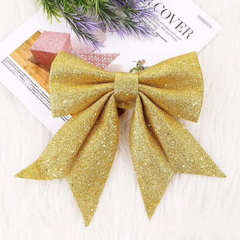 1/2PC Christmas Bows Hanging Decorations Gold Silver Bowknot for Christmas Tree Glitter Ornaments Pendant Xmas Gift Decoration