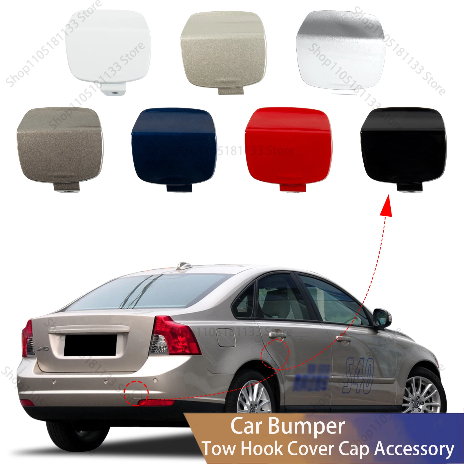 For Volvo S40 V50 2008-2012 Rear Bumper Tow Hook Cover 39886337 Durable ABS Plastic Professional Installation Set