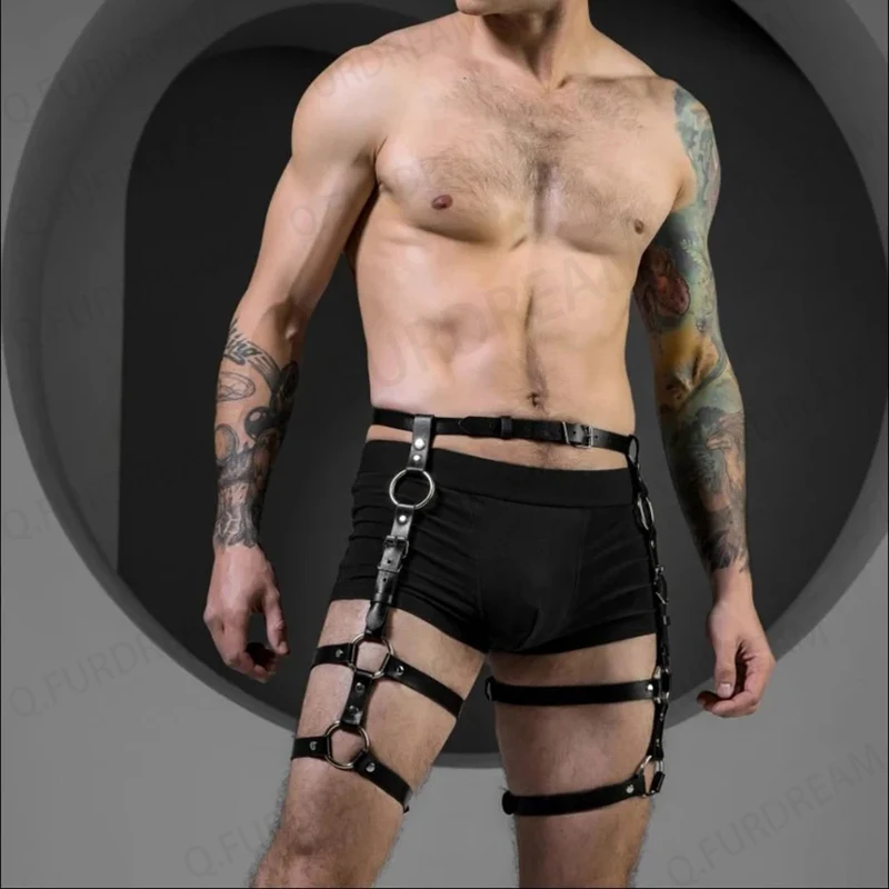 Goth Bdsm Leg Bondage PU Leather Harness Sexy Men Gay Bdsm Belt Erotic Costume Thigh Fetish Wear Club Party Sex Accessories