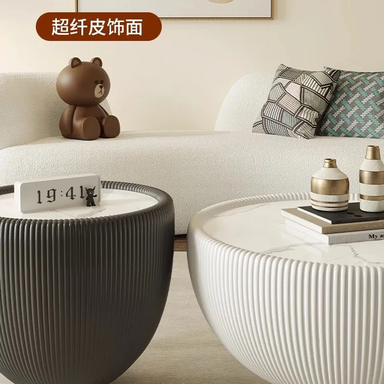 Small apartment round rock slab coffee table combination