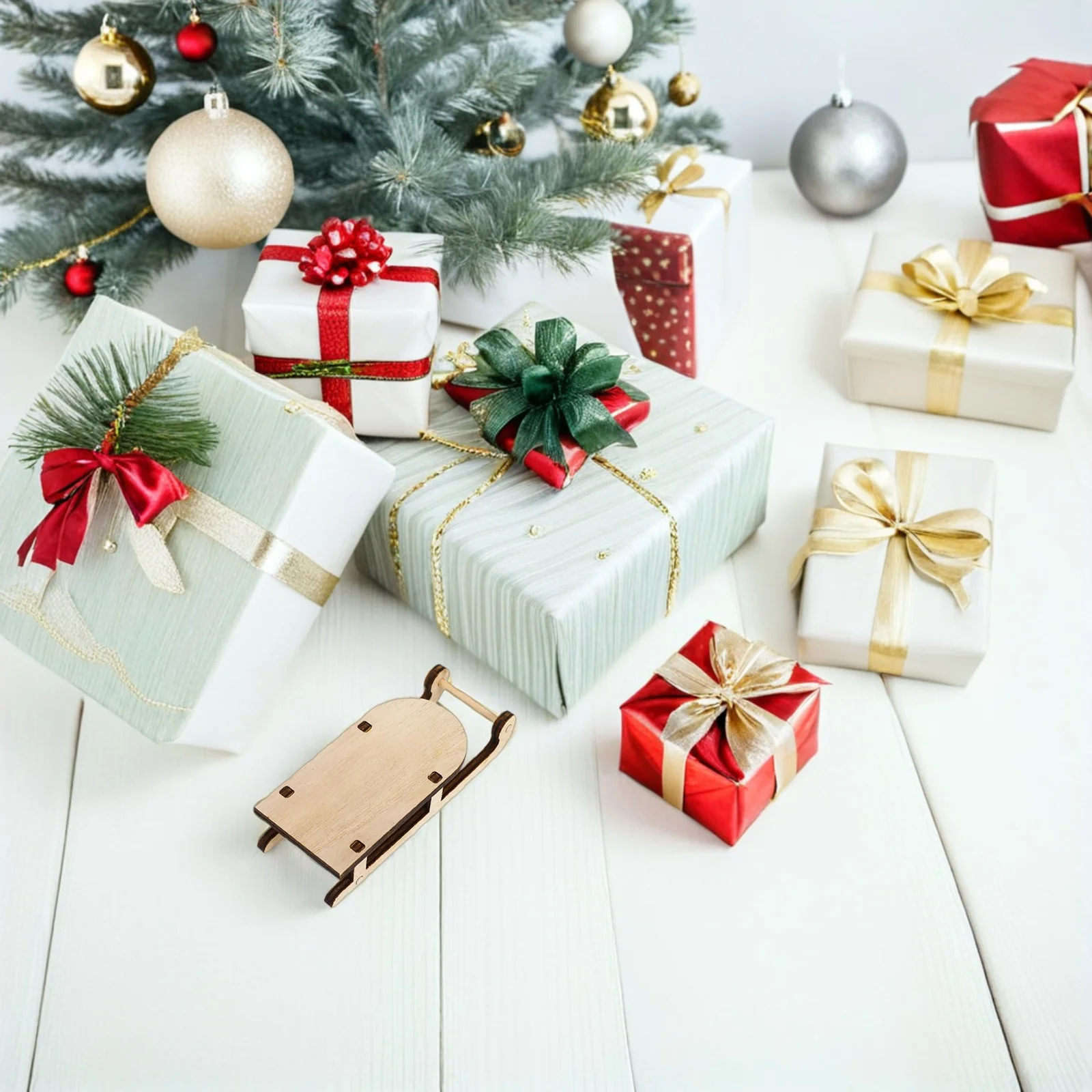 

3Pcs Mini Wooden Sleigh Vintage Xmas DIY Crafts Christmas Sled Ornament Xmas Tree Hanging Pendant Holiday Tabletop Decor