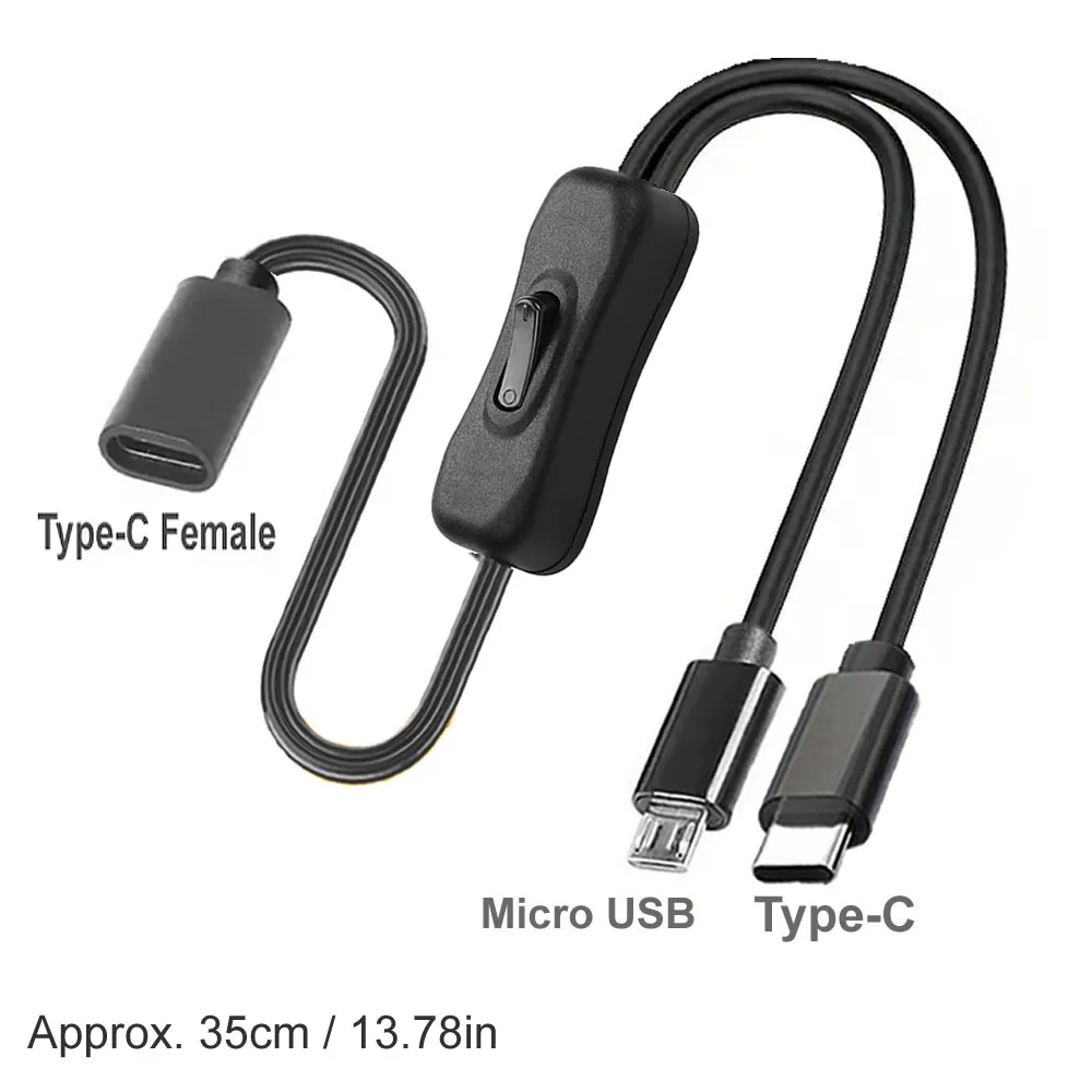 2-in-1-USB-Typ-C-Verlängerungskabel mit Ein-/Aus-Schalter-Taste, USB-C PD auf Micro-USB/DC, 5,5 x 2,1 mm, Netzkabel, 5 V, universell Typ C
