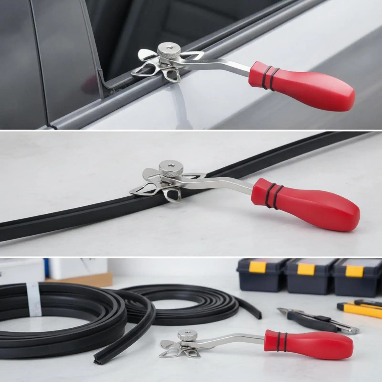 Automotive Glass Seal Strip Insertion Tool with Burgundy Grip for Car Rubber Trim Core Fitting Hand Tool Set