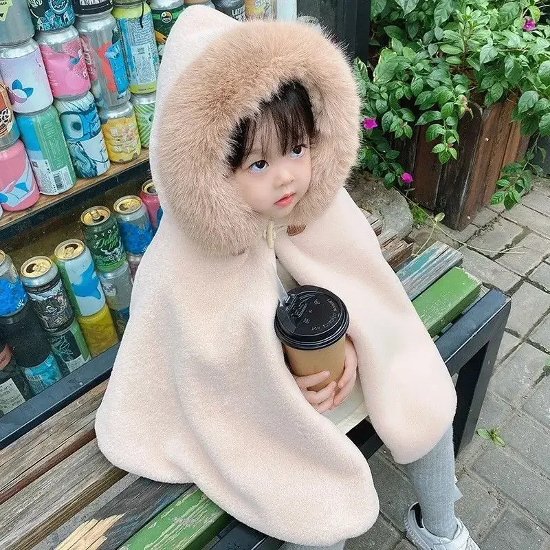 Children Clothing 2022 Autumn Winter Girls Cape Baby Wool Coat Thickened Warm Solid Simple Casual Loose Winter Clothes for Girls