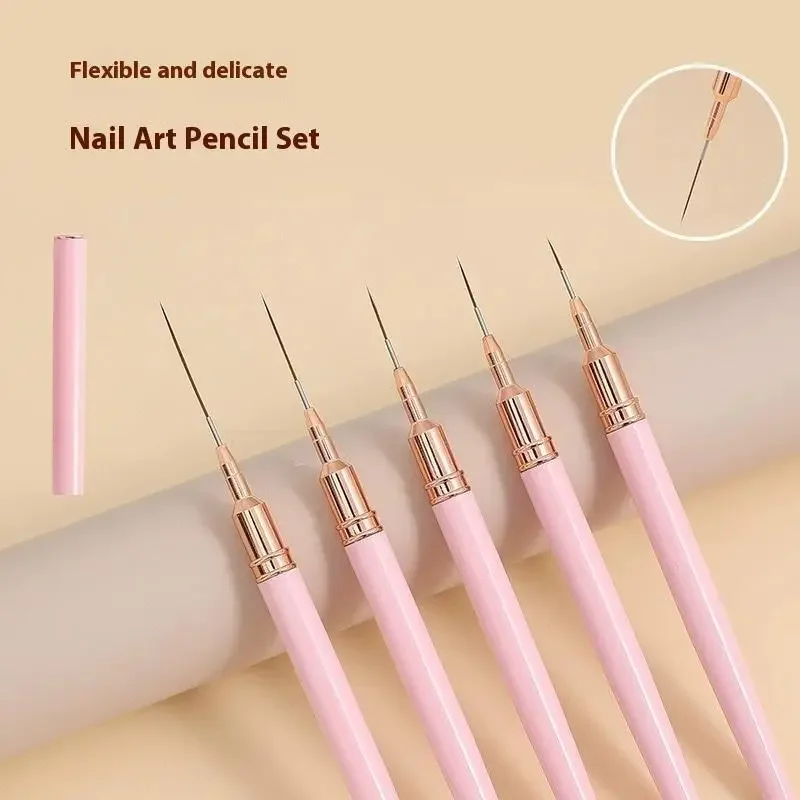Kit de pincéis para unhas em gel uv, 5 peças, conjunto de pincéis para arte em unhas, listra francesa, pintura, desenho, caneta de flores, ferramenta profissional de manicure
