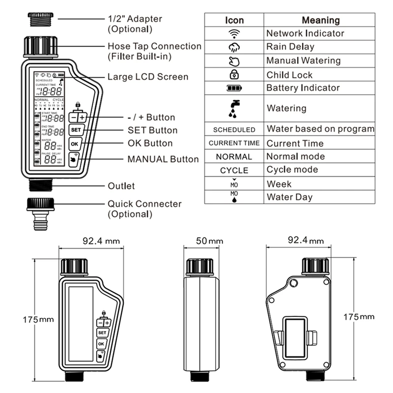 ABUG-Tuya Wifi Smart Watering Timer,Automatic Digital Garden Irrigation Controller For Smart Life APP Alexa Google Home