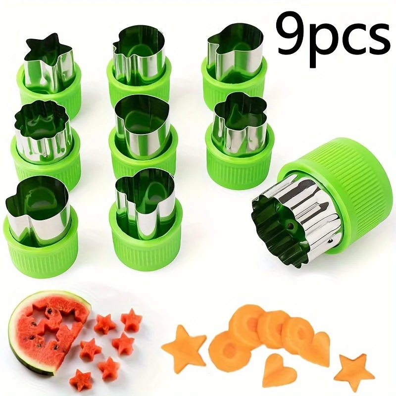 9PCS/Stainless steel Cookie and Vegetable Cutting Set - Mini fruit and cookie embossing molds for children\'s baking