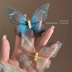 Dynamic Chiffon Butterfly Hair Clip Fairy Pearl Ancient Style Temperament Female Hair Accessories Gift Wholesale