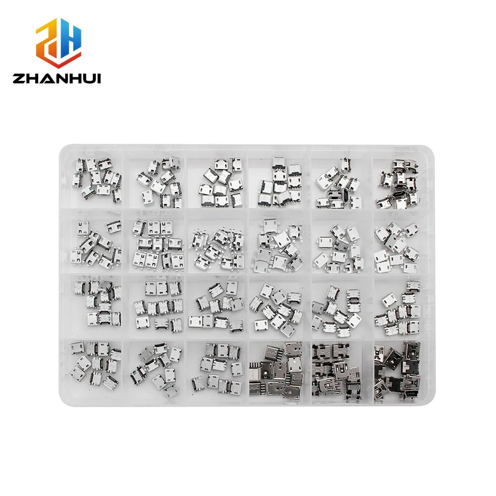 240Pcs 24-Models Micro USB Connector Assorted Kit - SMD/DIP Socket Jack for MP3/4/5 Mobile Phone Power Bank