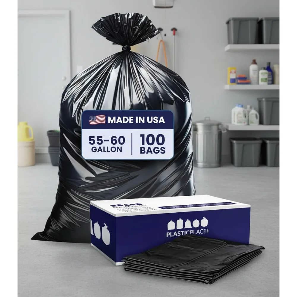

Heavy Duty 55-60 Gallon Trash Bags, 1.2 Mil Tear-Resistant Contractor Garbage Bags for Construction Yard Waste Industrial Use