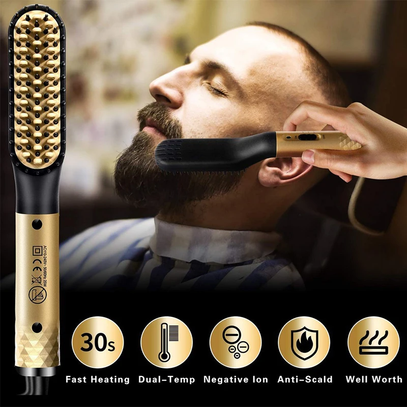 

Professional 2 In 1 Portable Electric Straightening Hot Hair Press Comb Men Beard Brush Electric Iron Hair Straightener Comb