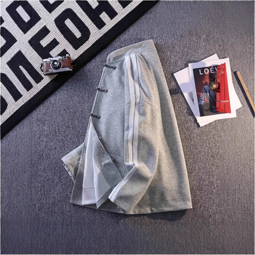 سترة رجالية فضفاضة غير رسمية مرقعة ملونة بياقة واقفة وأزرار لأعلى معطف عتيق على الطراز الصيني مقاس كبير ملابس للأزواج