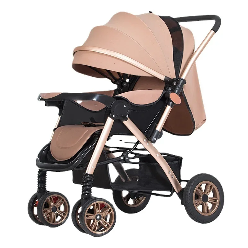 High-view kinderwagen Lichtgewicht, opvouwbare babyparaplu Auto Vierwielige schokabsorberende kinderwagen Kinderwagen met grote wielen