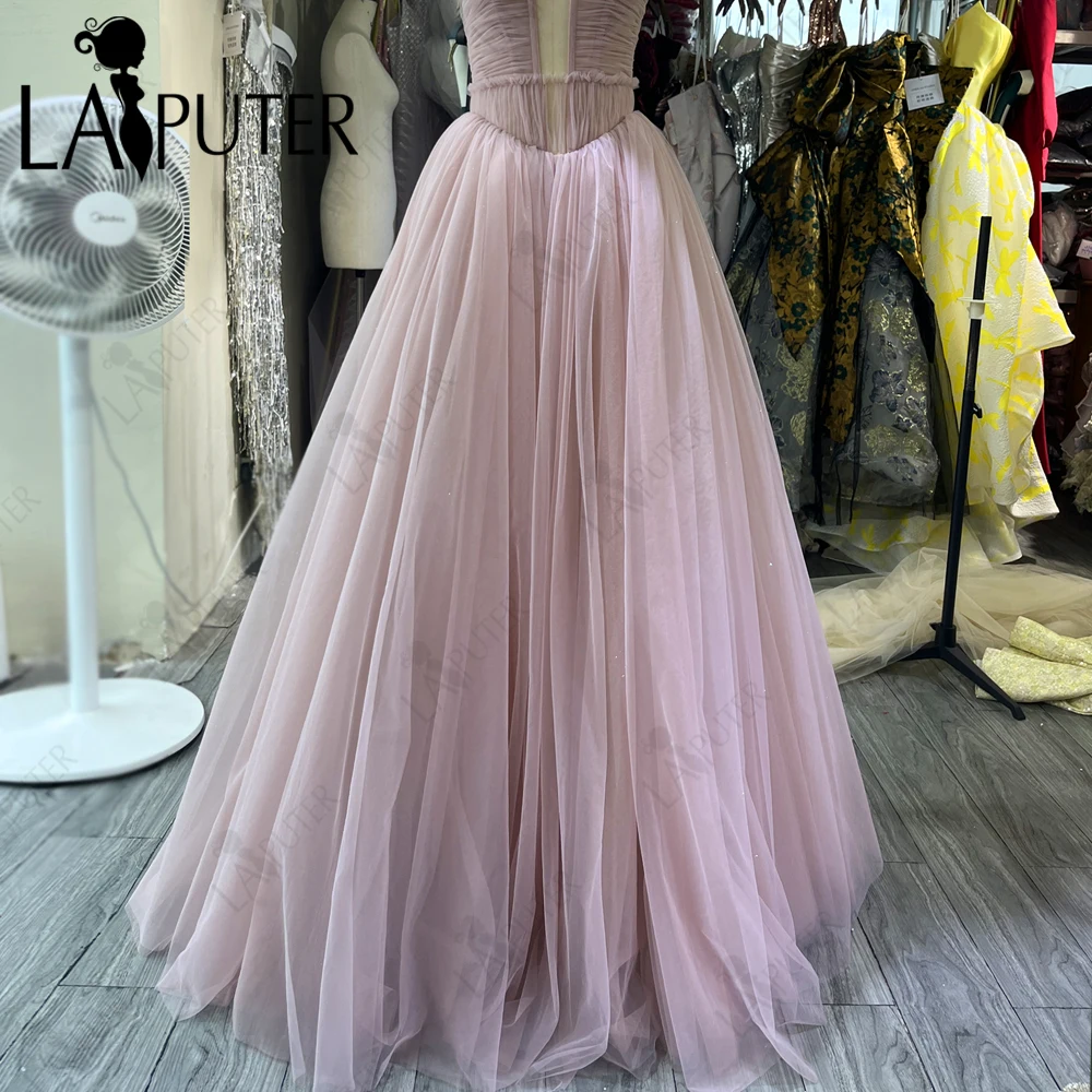 Baby Pink A line Prom Dresses Buttons Off Shoulder Basque Waist Long Tulle Evening Gowns Strapless Ruched Corset Party Dress New