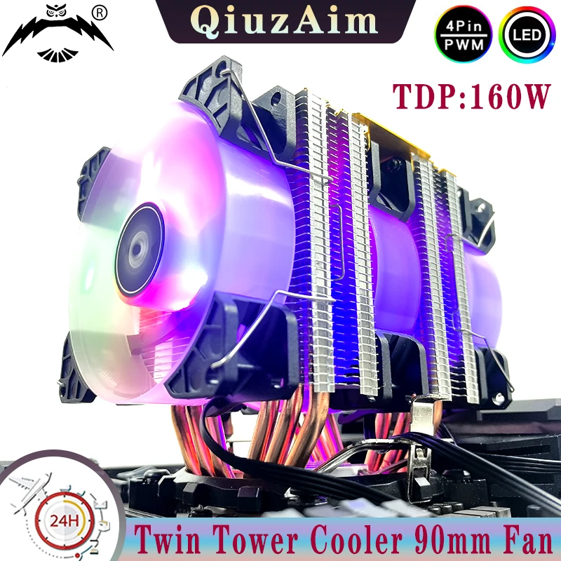 

Совместимый xeon x99 x79 Twin Towers Cooler 4/6, тепловая трубка, вентилятор процессора с воздушным охлаждением, красочная лампа, установка LGA2011, 115x120000, AMD AM4