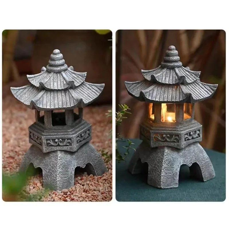 

High-quality 1pc SolarLED PagodaLantern for Balcony Garden,Outdoor Statue Light,Japanese Resin Landscape,Decorative LampOrnament