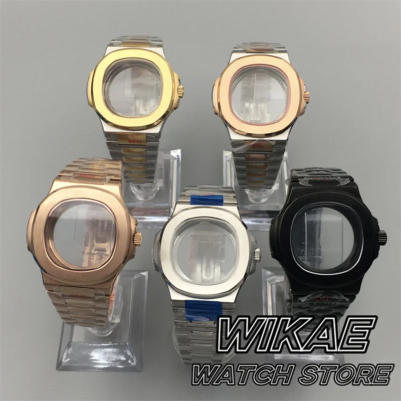 

40mm Two Tone Silver Rose Gold Square Watch Case Sapphire Glass With Band For NH34 NH35 NH36 NH38 Movement Watch Modified Parts