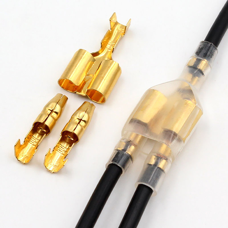  New 60PCS Car Electrical Wire Connector Diameter 4mm Female Male And Case Cold Press Terminal 1in2out Bullet Crimp Terminal 