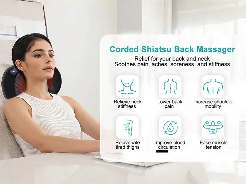 LEERCON Shiatsu Back Massager for Deep Tissue, Cordless Portable Back And Neck Massager with Heat, 3D Kneading Lower Back Electric Massage Pillow, Suitable for Men And Women.