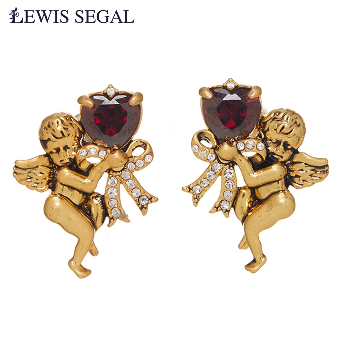 

LEWIS SEGAL Angel Shaped Vintage Stud Earrings for Women Luxury Medieval Style Fine Jewelry Colored Glaze 18K Gold Plated