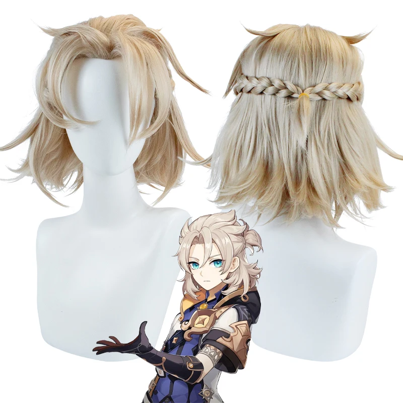 

Anime Wigs 35cm Genshin Impact Albedo Cosplay Linen Wig Cosplay Wig Heat Resistant Synthetic Short Hair for Halloween