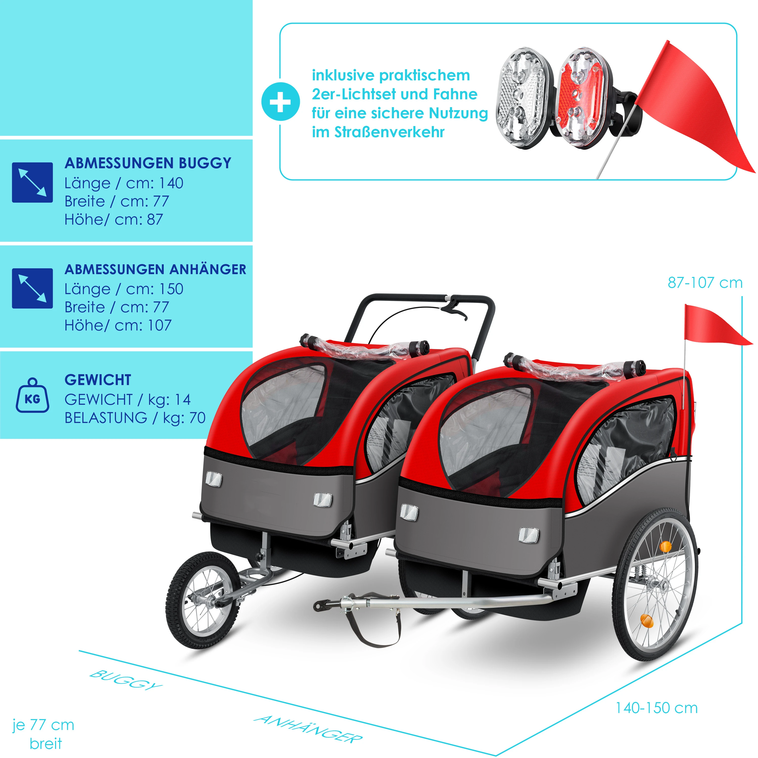 Imagem -04 - Moto Reboque para Crianças Jogger Stroller Transporte Carrinho para Crianças em