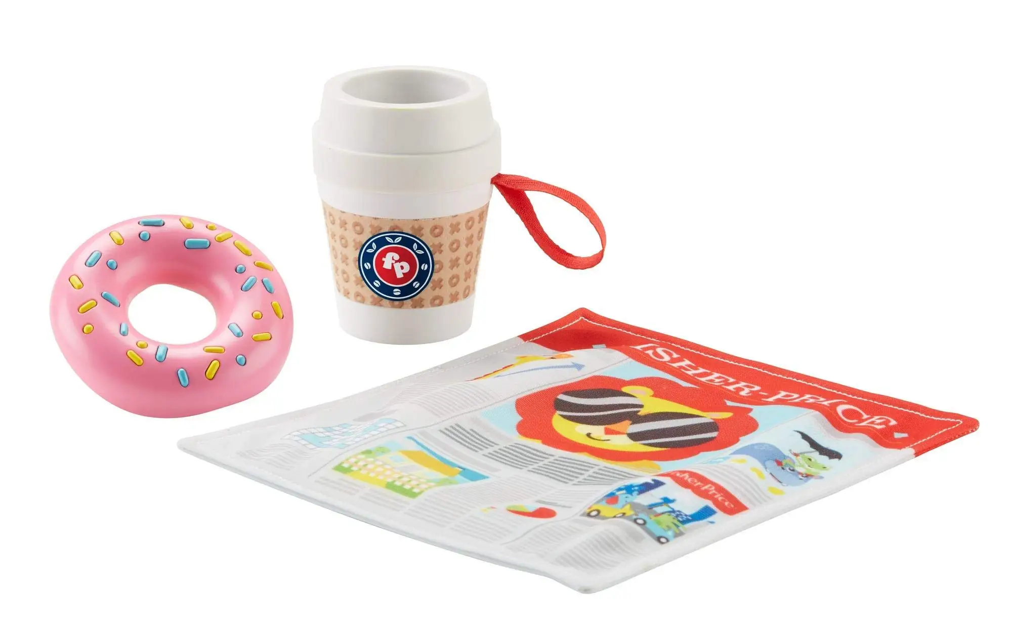 On-The-Go Breakfast Coffee Cup Teether with Rattle Beads Inside Crinkle Newspaper Doughnut Rattle for Christmas Gift FGH85