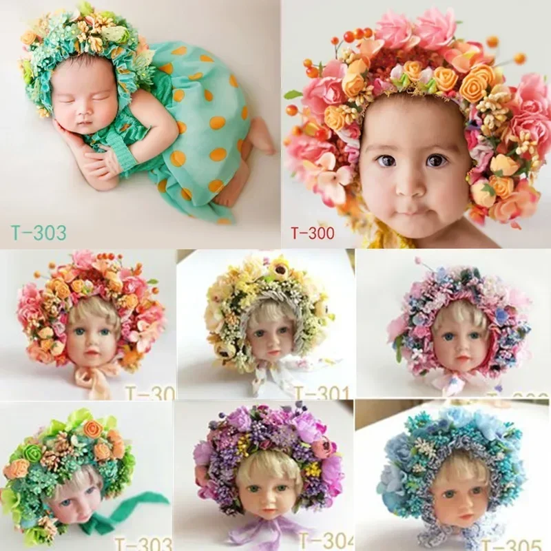 Cofano con fiori colorati fatto a mano - Oggetti di scena per fotografia neonato Accessori per riprese in studio per bambini e morbido cappello fotografico per neonati