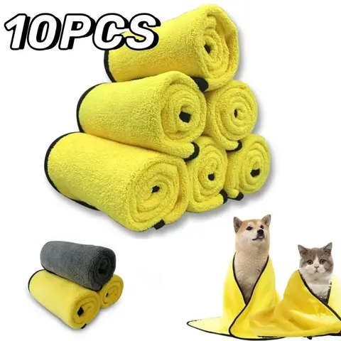 10Pcs 빠른 건조 개 고양이 수건 부드러운 섬유 수건 흡수성 목욕 타올 애완 동물 목욕 가운 편리한 청소 수건 개 액세서리
