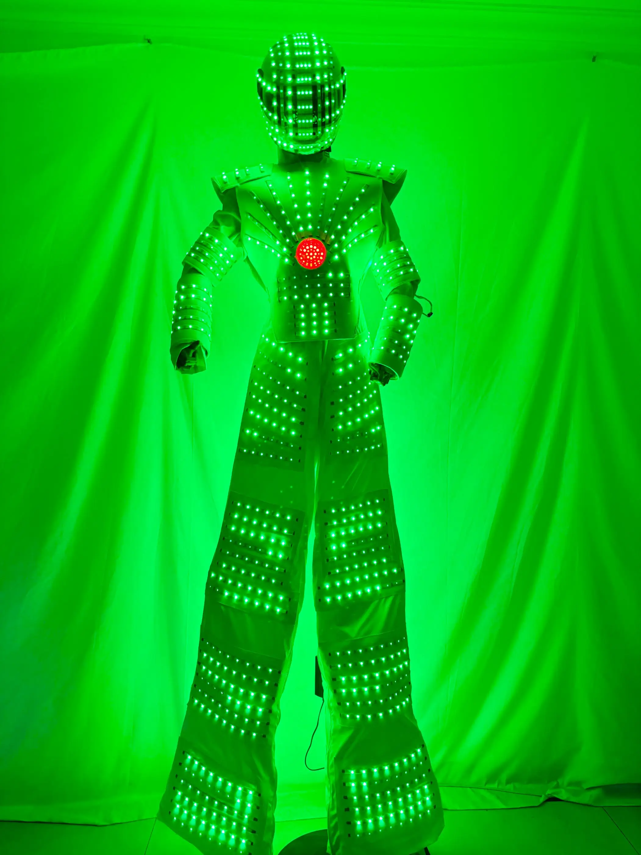 Andador de zancos blancos que cambia de Color, traje de ROBOT LED Kryoman, traje luminoso, trajes brillantes, vestido de Cosplay de baile iluminado